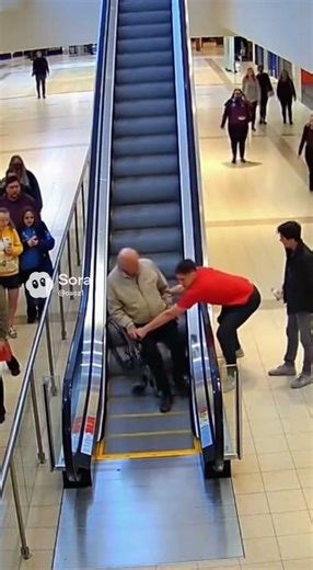 Heroic Save as Wheelchair Slips on Escalator