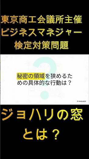 【ビジマネ検定】頻出！ジョハリの窓を5分で攻略（一問一答）#shorts #人材育成 #ビジネスマネジャー検定#東京商工会議所主催#キャリアパートナーズ#ジョハリ