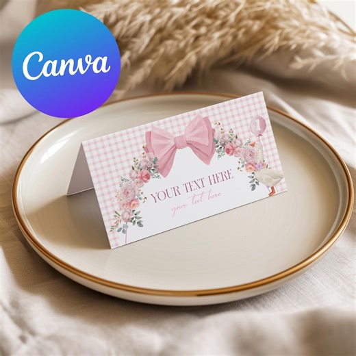 Editable Silly Goose Food Labels Girls Party Printable 1st Birthday Decor Gingham Coquette Baby Shower Pink Bow Food Tent Card Template