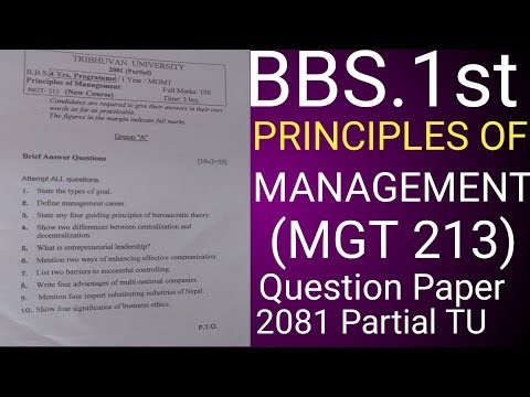2081 #partial #bbs l #principles of #management (MGT 213) #new #course #question #paper #tu Exam