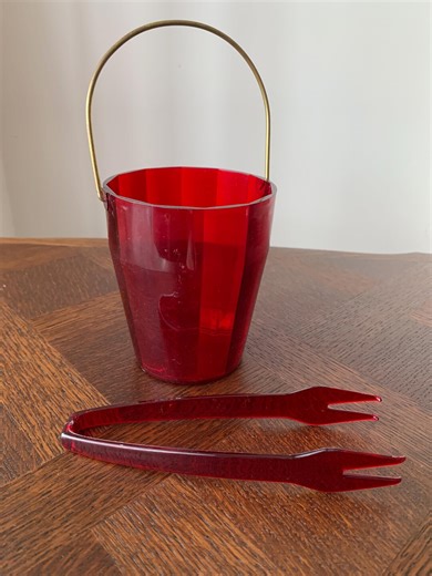 Vintage Dupol Ice Bucket Red Plastic With Tongs, Mid Century Barware, Retro Bar Cart Accessory, Drinks Party Ice Bucket - Etsy