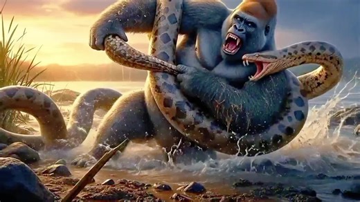 Giant Gorilla vs. Monstrous Python: Jungle Showdown