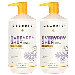 Alaffia EveryDay Shea Conditioner, Moisturizes, Restores and Protects, Made with Fair Trade Shea Butter, Cruelty Free, No Parabens, Vegan, Lavender, 2 Pack, 32 Fl Oz Ea