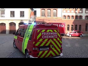 Fahrzeuge der Feuerwache 1 + Gong-Durchsage- Ausrücken HLF Berufsfeuerwehr Chemnitz