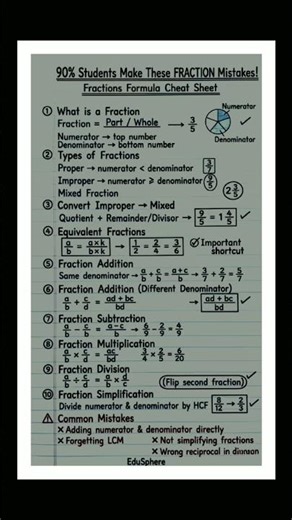 90% Students Fractions Mein Galti Karte Hain 😱 | Fraction Formula Cheat Sheet | Math Easy Tricks