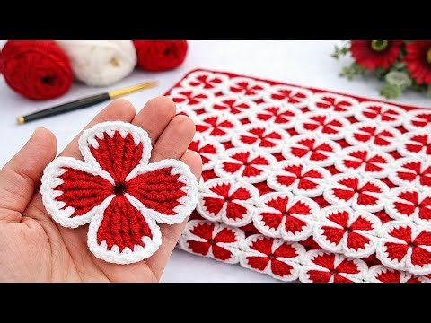 Everyone Is Making This! 😍 Easy Crochet Flower Tablecloth / Blanket Pattern (Red & White Motif)