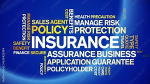 insurance animated tag word cloud;text design animation kinetic typography seamless loop.