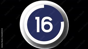 Blue Flat Countdown Timer 20s on transparent alpha channel backgrounds. Clip includes entry and exit animations and begins and ends on a blank scree. Perfect for sport videos.