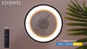 Bladeless Ceiling Fan LED Ceiling Fan With Lights Remote Control 72W 3 Color 3Speeds Enclosed Ceiling Fan with Lights 1/2 timing Low Profile Ceiling Fan 20in Modern Ceiling Fan for Bedroom, kids room