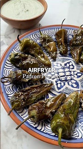 Air Fryer Padrón Peppers with Jalapeño & Lime Dip 🌶️ #airfryer #padronpeppers #partysnacks #canapes