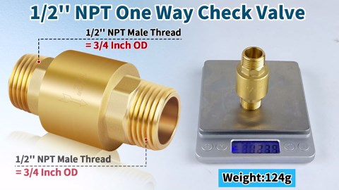 Boltigen 2Pcs 1/2in NPT Spring Check Valve, Brass Non Return One Way Check Valve, Vertical Inline Water Backflow Preventer for Well, Pump, Tank (1/2" Male x 1/2" Male(DN15))