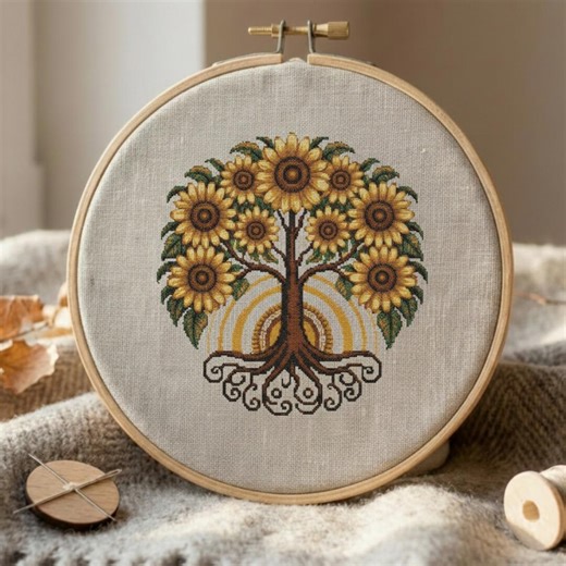 Sunflower Tree Cross Stitch Pattern, Modern Embroidery (PDF Pattern) - Etsy