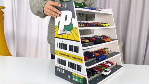 Kivmcds 1/64 Hot Die Cast Wheel Display Case，Five-Tier Stepped car Model Display Stand，Toy Car Storage Display Rack（Parking Lot Scene）