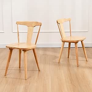 DUHOME Natural Wood Dining Chairs Set of 2,Mid Century Natural Curved Wishbone Dining Chairs Oak Wooden Kitchen & Dining Room Chairs