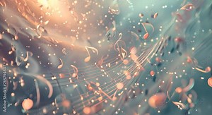 A symphony of abstract musical notes floating on a background of soft, musical staves