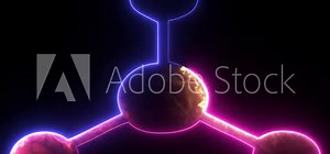 Molecular model, hydrogen, and oxygen atoms magnified by a microscope Chemistry, technology, molecular physics, research, and micro innovation