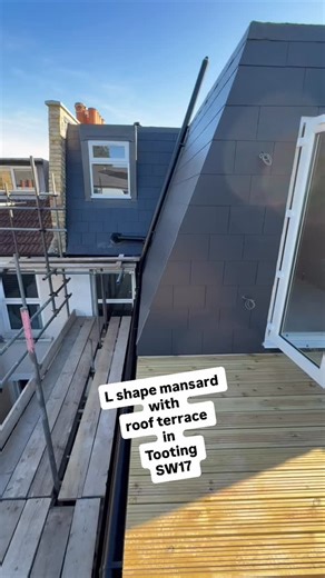 South London Lofts Ltd on Instagram: "L shape mansard loft conversion in Tooting SW17 with the addition of a rear roof terrace.. this went through planning permission with Wandsworth council. . . . #roof #roofterrace #terrace #loft #loftrooms #showerroom #planning #planningpermission #wandsworth @sw17 #sw12 #balham #tooting #refurbishment #extension #conversion #scaffolding #staircase"