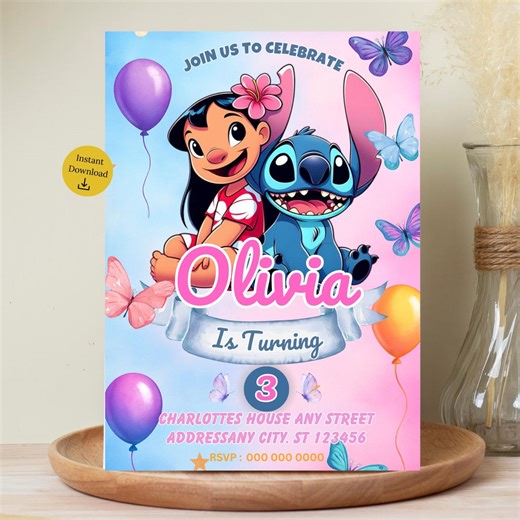 Stitch Editable Birthday Invitation Template, Printable Birthday Invitations, Digital Kids Party Invite, Digital Bday Card Invite, Stitch - Etsy