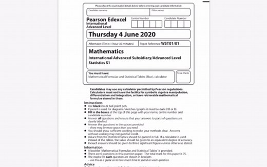 【Edexcel爱德思 A Level】数学S1 2020年6月真题解析（上）