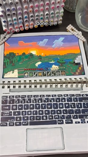 Creating the Chaos on Instagram: "Drawing a Minecraft computer scene using acrylic markers for a fun sketchbook spread . . . #acrylicmarker #minecraft #drawing #artprocess #sketchbook"