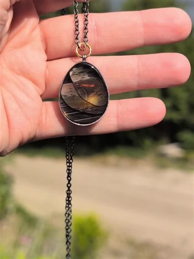 Oregon Fire Obsidian Pendant: Oregon Sunstone, Sterling Silver & 18K Gold - Etsy
