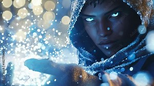 3D wizard game character casting spells with glowing particles from hand