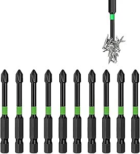 Magnetic Anti Slip Screwdriver Bits Set, Anti-Slip Magnetic Drill Bit Set, PH2 Phillips Drill Bits S2 Steel Phillips Screwdriver Bits Set 1/4 Inch Hex Shank for Power Impact Drills (10 pcs 3"(70mm))
