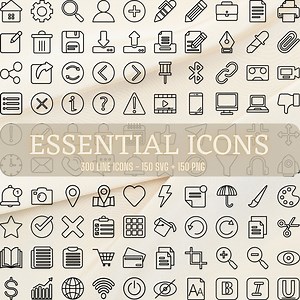 300 Line Style Essential Icons: SVG & PNG (digital Download) - Etsy Canada