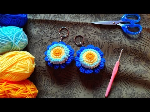 Van Gogh’s Starry Night Inspired Crochet Keychain 🌙| Crochet Flower Keychain Tutorial 🌼 | #tutorial