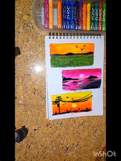 how to draw sunset scenery oil pastels. #sunset #art #easyartlover #drawing #acrylicscenery