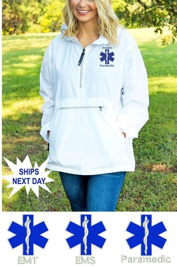 Custom EMT EMS Paramedic Rain Jacket: Charles River Pack-n-go Pullover, Personalized Medical Worker Windbreaker - Etsy