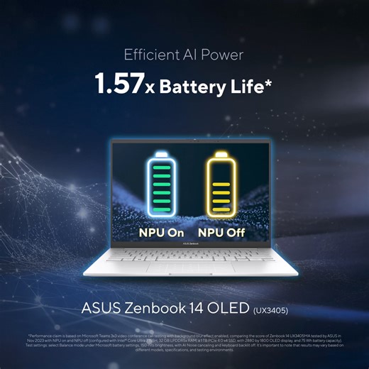 1.9K views · 17 reactions | Equipped with a Neural Processing Unit (NPU), #Zenbook 14 OLED has an integrated AI engine to elevate efficiency while preserving battery life!✨ What will you do with that extra power? #NewZenwithAI Learn more: https://asus.click/ux3405_fb | ASUS | Facebook