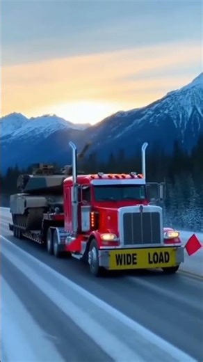 Semi Truck Hauling an Army Tank on Icy Alaska Road! 😱