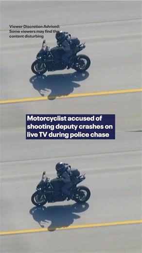 111K views · 1K reactions | Viewer Discretion Advised: A motorcyclist accused of shooting a deputy crashed into a car on live TV during a police chase in San Bernardino County. MORE: bit.ly/47tbbca | Fox 32 Chicago | Facebook
