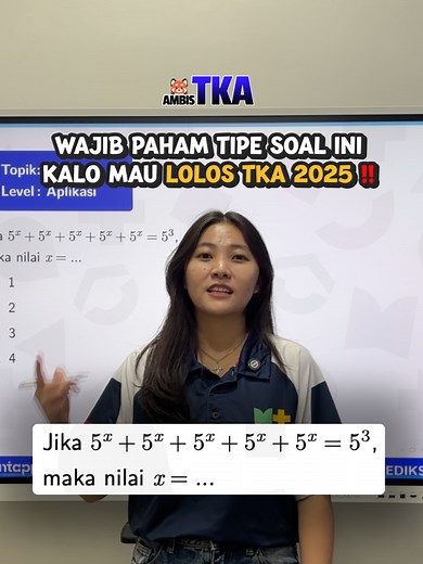SOAL EKSPONEN INI TERLIHAT SUSAH tapi kalo kamu tau triknya, 10 detik selesai sihh 😆🙌🏻 Tiap hari kita bakal ada latihan soal TKA seru kayak gini! Jadi jangan lupa follow @mantappuacademy @ambismantappu dan share ke teman-teman kalian yaa biar kita dapet nilai TKA 100 bareng! 🎯 Jangan lupa join kelas AMBIS TKA bareng Jerome dan Tim Mantappu Academy!! Link di bio atau Klik link tr.ee/ambistka 🔥 #mantappuacademy #jadipintarjadimantappu #TKA