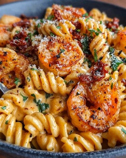 Creamy Sun-Dried Tomato Shrimp Pasta Ingredients: 8 ounces fettuccine or spaghetti 1 pound large shrimp, peeled and deveined 2 tablespoons olive oil 3 cloves garlic, minced 1 cup sun-dried tomatoes, chopped (packed in oil, drained) ...... Full Recipe in Coʍmеոτ 💬 | Cricket Is Love