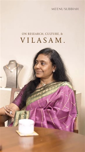 Meenu Subbiah on Instagram: "Vilasam began as a study of Chettinad, its architecture, its rituals, and the jewellery that carried its identity forward. In this conversation, Meenu Subbiah speaks about the years of research, observation, and cultural understanding that shaped Vilasam as a world of its own. Watch the full conversation through the link. https://youtu.be/yLLtAj7pSLA?si=G3YFwSWYIOrCIbZH #VilasamByMeenuSubbiah #HouseOfStories #ChettinadJewellery #DesignRootedInResearch #AuthenticityIn
