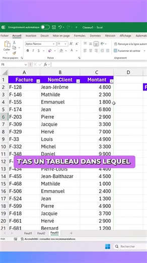 Thomas l'Exceleur | Magicien d’Excel | (aka Thomas Coget) on Instagram: "🚀 Comment utiliser la formule FILTRE dans Excel ? 👇 Tu veux progresser encore plus vite dans ta maîtrise d’Excel ? Écris « guide » en commentaire pour recevoir mes guides gratuits directement dans tes DM ! 😊 Si tu veux isoler uniquement les factures dont le montant dépasse 4000€, la formule FILTRE est l’outil idéal. Étape 1 : Identifie les colonnes à filtrer • Supposons que tu as une colonne avec les numéros de factures 