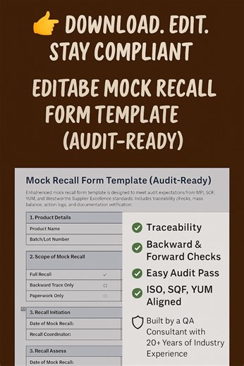 Editable Mock Recall Form – Compliant With BRCGS, YUM, FCP - Etsy UK