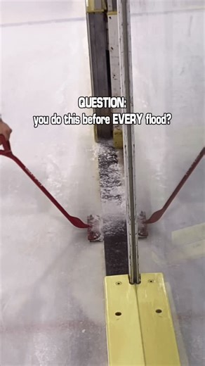 Tony “The Ice Barber” on Instagram: "A: YES Flood prep has become a foundational part of my resurfacing routine. What the scrape and sweep does: 1️⃣ maintains the outer 3” of ice where the zamboni doesn’t reach. 2️⃣ allows me to get away with an edge every other day instead of twice a day. 3️⃣ makes a clean space to bring the board brush in across the gate — saving the slamming, prolonging the life of the brush AND the boards. ☝🏻 DON’T BE A DASHER BASHER! 😇 #zamboni #zambonidriver #hockey #ice
