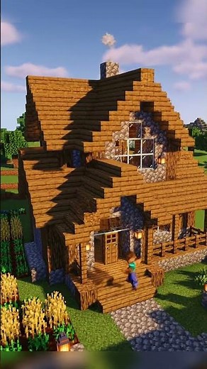 How to Build a Rustic Wooden Mansion 🏡 #minecraftshorts #minecraft #minecraftbuilding