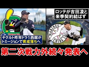 【第二次戦力外続々発表】ヤクルト昨年ドラフト１位『西舘昂汰』がトミージョンで育成落ち＆千葉ロッテが『吉田凌』と来季契約を結ばず...