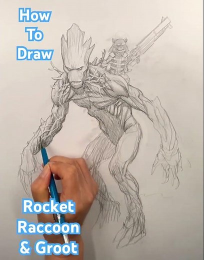 How to Draw Rocket Raccoon and Groot #frankchoartist #groot #rocketraccoon #gotg #drawing #sketch