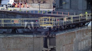 Static shot showing the top of the Welland canal Lock door. Part of the Welland canal lock system and twin flight locks at Lock 7 in Thorold, ontario.