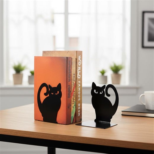 Metal Cat Bookends, Black Silhouette, Minimalist Bookshelf Decor - Etsy