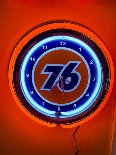 Union 76 Oil Gas Service Station Garage Mechanic Bar Man Cave Orange Neon Style LED Retro Wall Clock Advertising Sign - Etsy