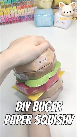 DIY Paper Squishy | Chewy Burger – So Satisfying 🍔#howtomake #fidgettoys #freetemplate #craft