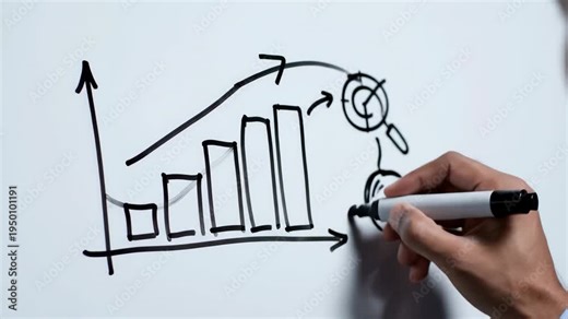 Video of whiteboard marker sketch with diagram drawing animation and learning concept, educational explainer background for training, business strategy and online courses.