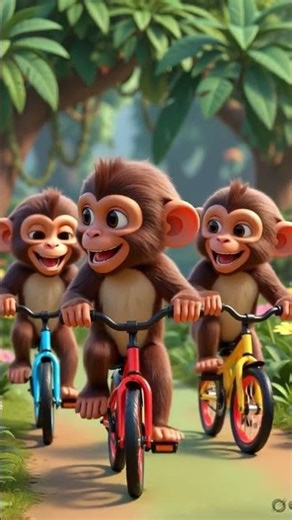 Cute Monkey Kids Riding Bikes in Jungle 🌿 | Viral Animation #CuteMonkeys #BabyMonkeys #FunnyAnimals