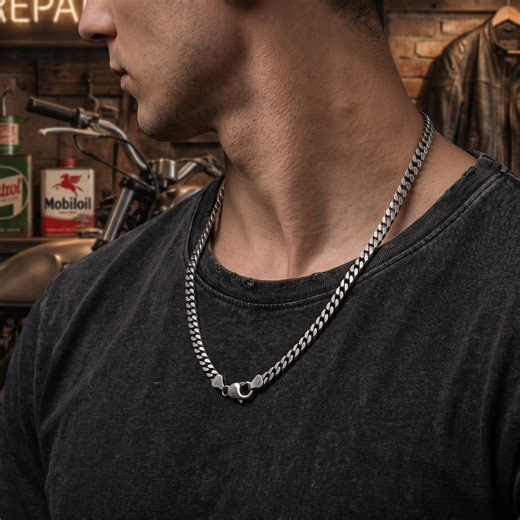 Oxidized Silver Curb Chain, Heavy Chunky Cuban Necklace for Men, Initial Custom, Jewelry Gift - Etsy